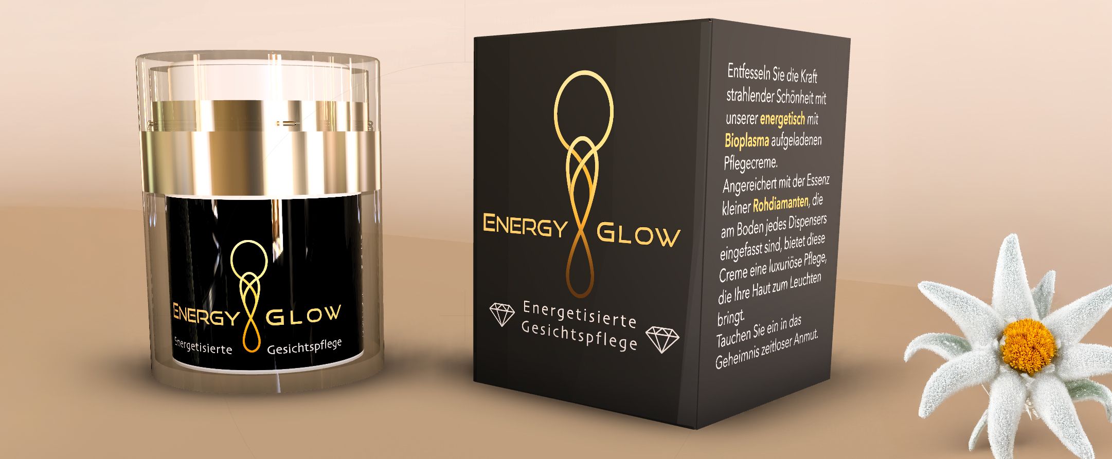 Heilpflanzen wie Edelweiss, Parakresse & Jiaogulan kombiniert mit Bioplasma für strahlende Haut & innere Balance.